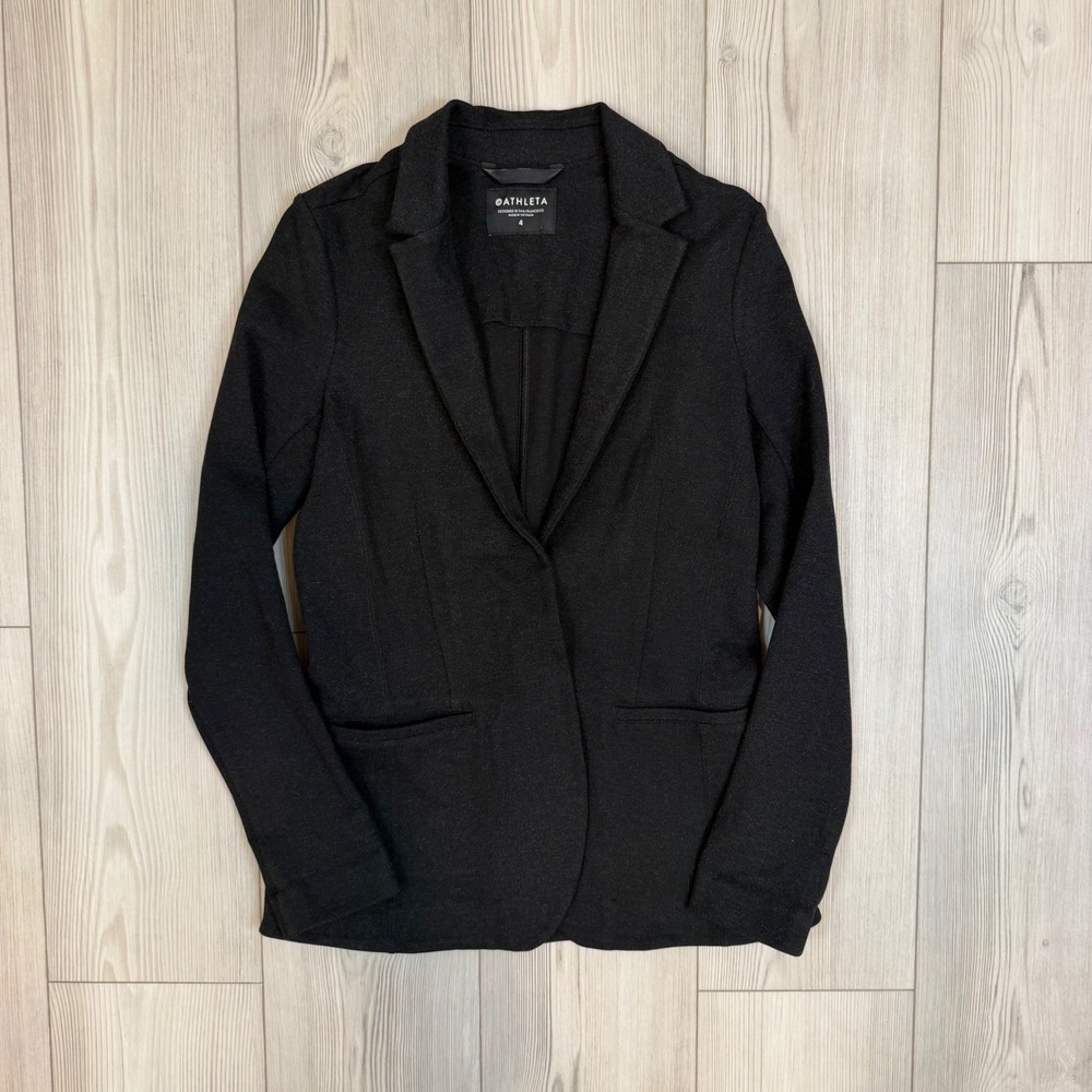 Athleta Venice Textured Blazer 631952 Textured Black Snap Front Size 4